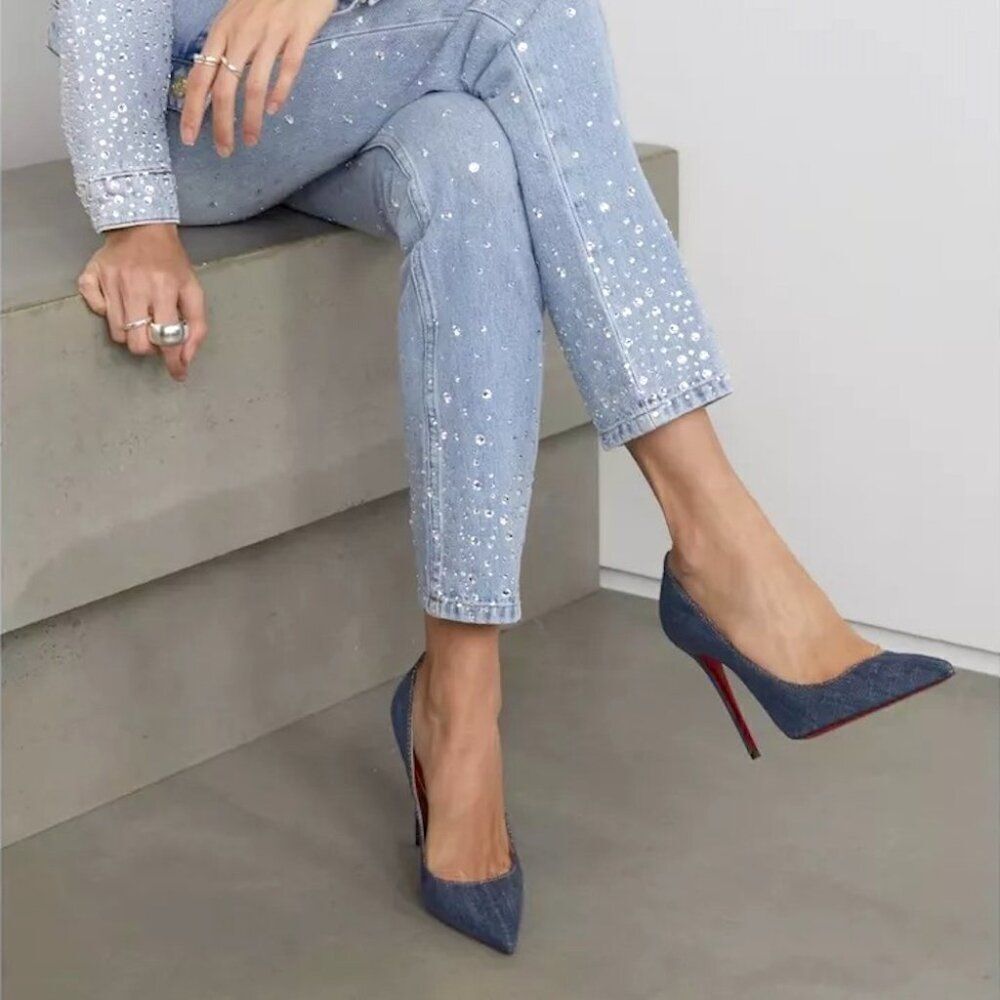Christian Louboutin So Kate 120 leather pointed toe pumps Blue Denim Gold 36 - Picture 10 of 10